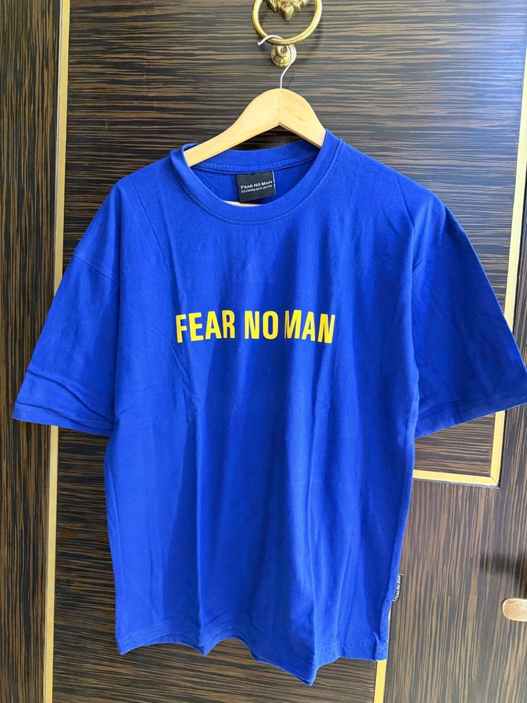 Bold Blue "Fear No Man" Graphic Tee
