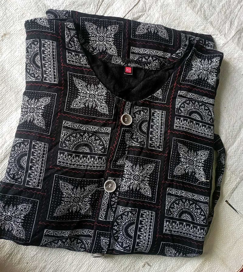 Black Kurta with White Pattern