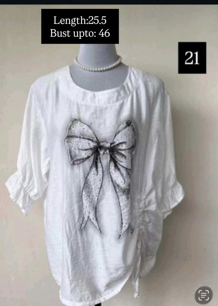 White Bow Print Top