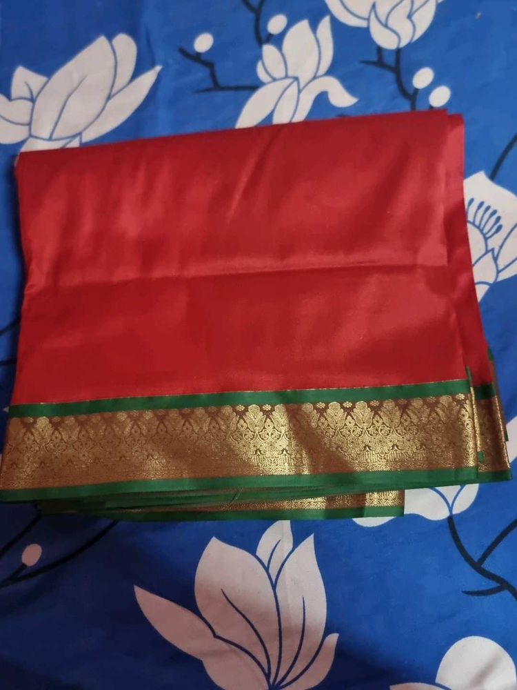 Red Silk Saree with Green Border