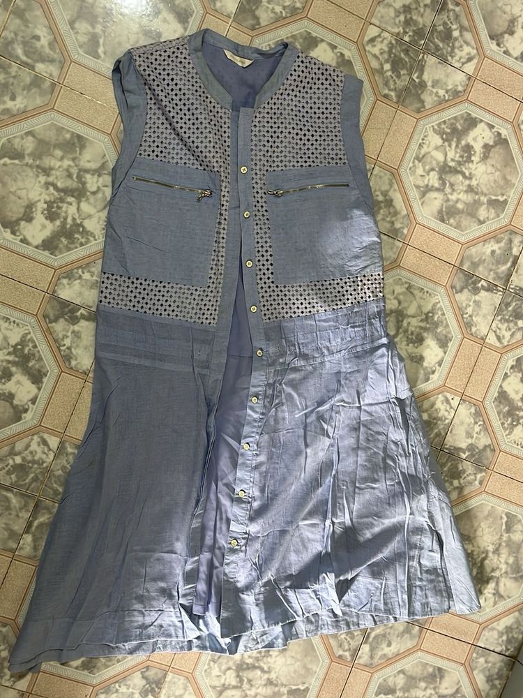 Stylish Blue Sleeveless Midi Dress