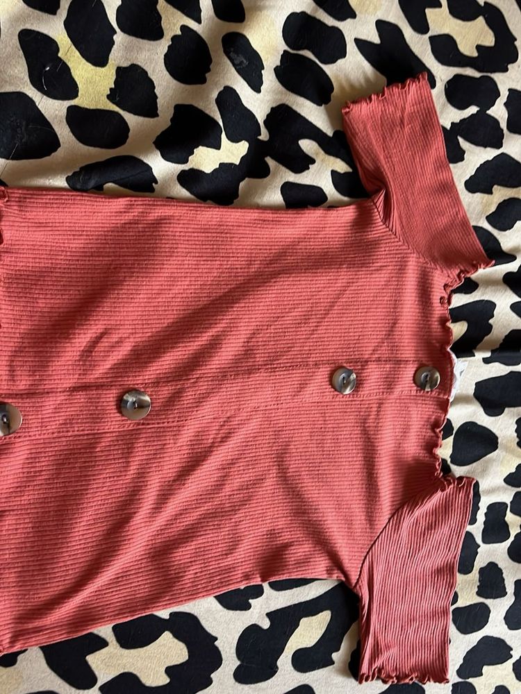 Ribbed Button-Up Top