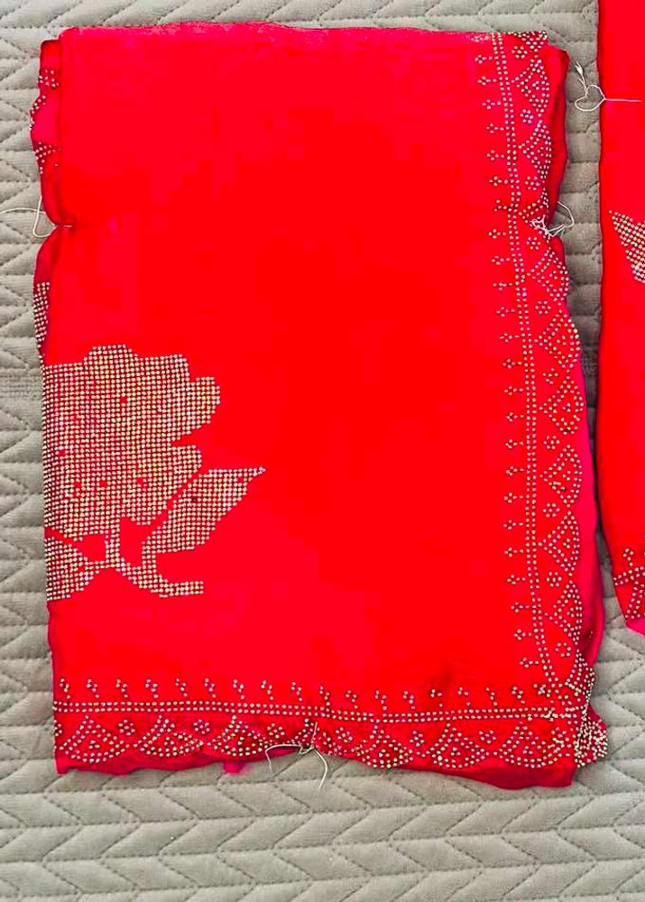 Vibrant Red Embellished Saree