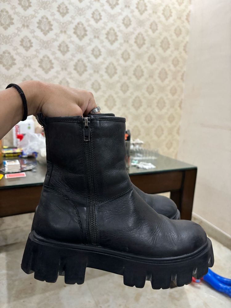 Chunky Black Leather Boots