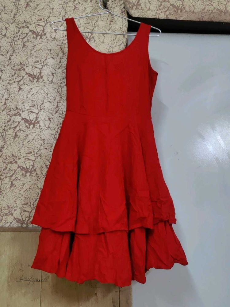 Chic Red Tiered Fit and Flare Dress