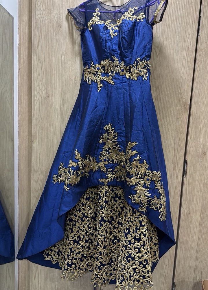 Elegant Blue &amp; Gold Ethnic Gown
