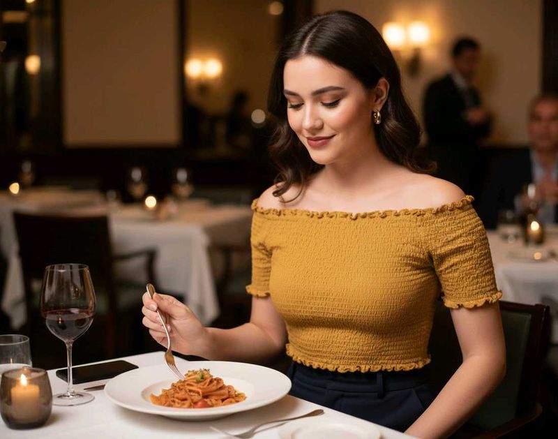 Mustard Yellow Smocked Off-Shoulder Crop Top
