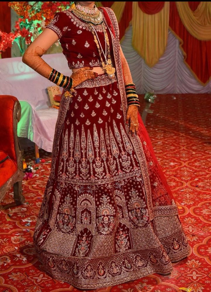 Bridal velvet Lehanga Choli with Diamond work