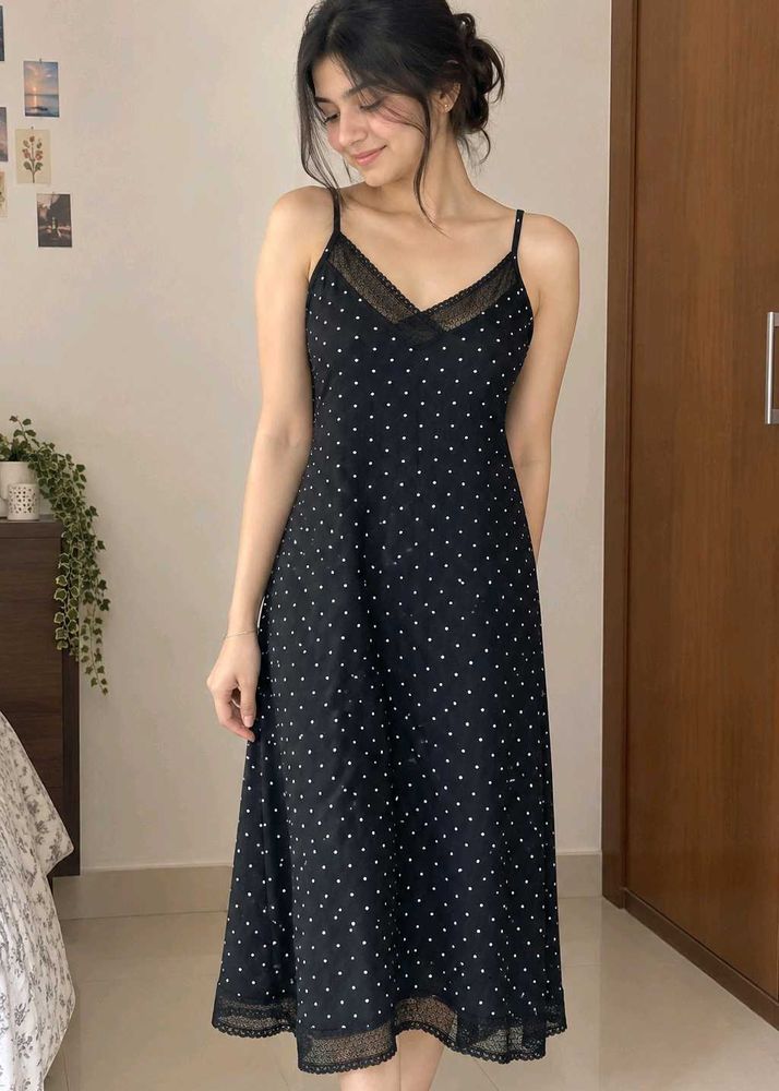 Black Polka Dot Slip Dress