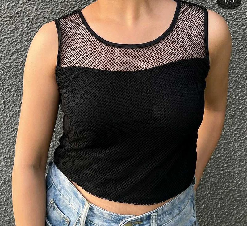 Black Mesh Tank Top