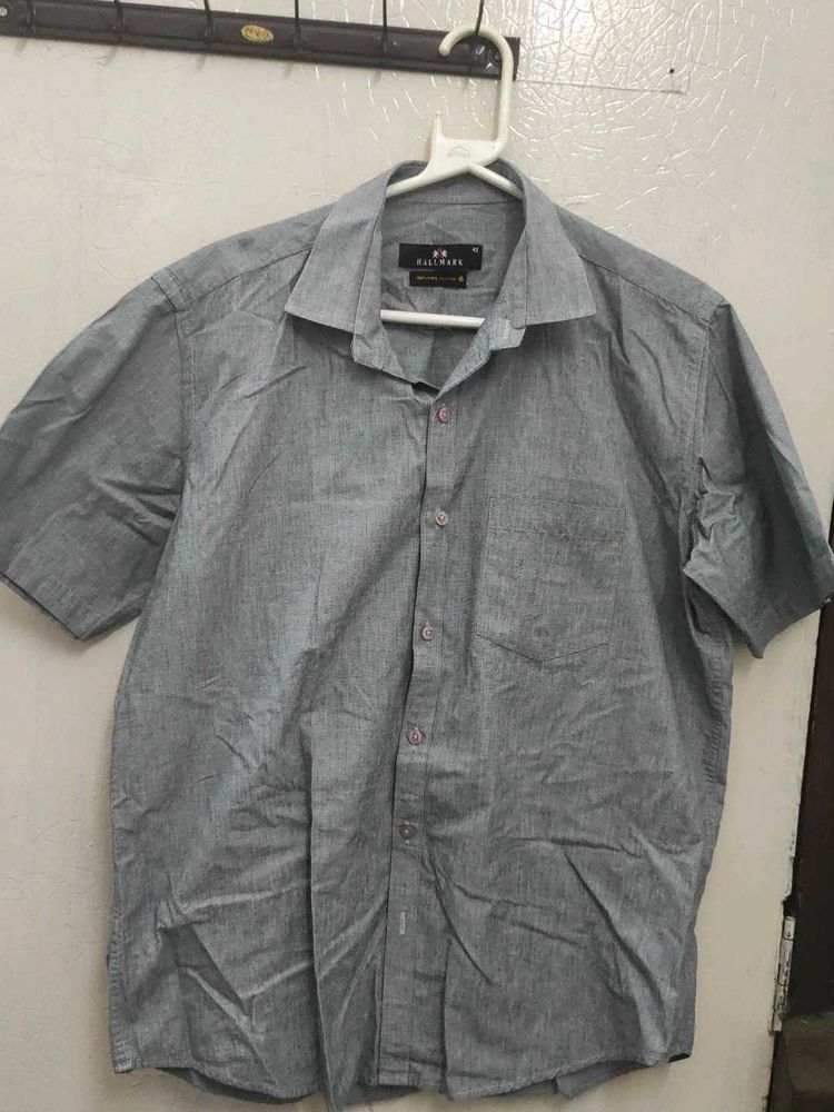 Men's Grey Short Sleeve Casual Shirt