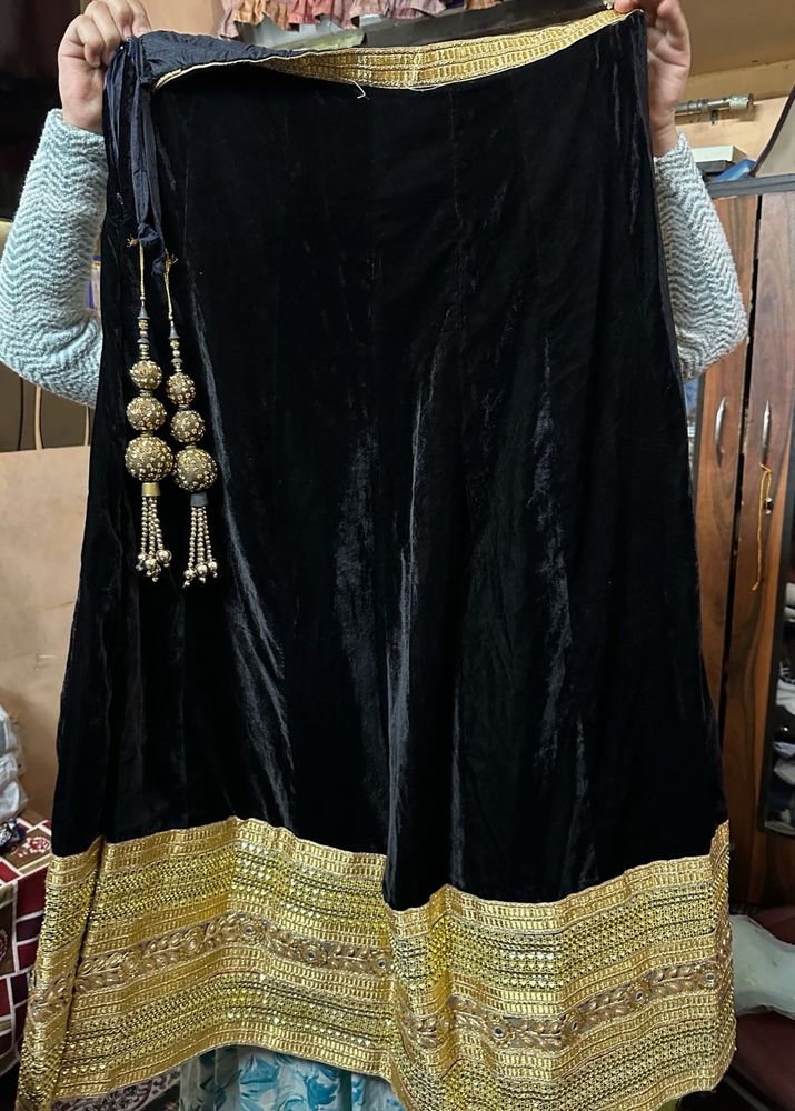 Black Velvet Skirt with Gold Border