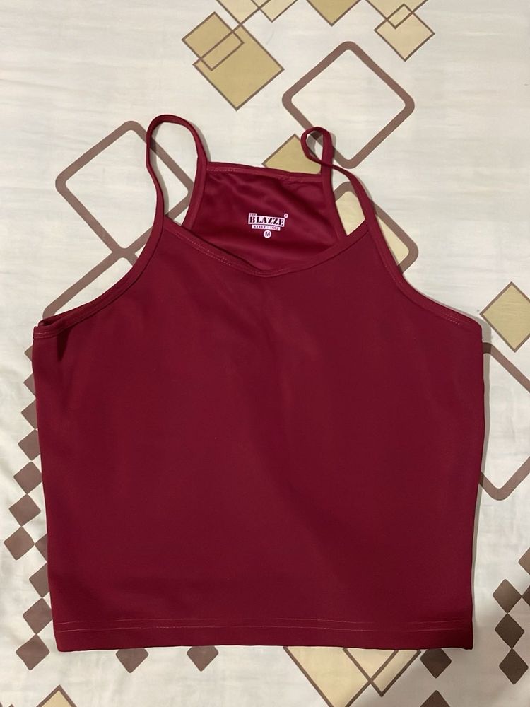 Maroon Spaghetti Strap Crop Top