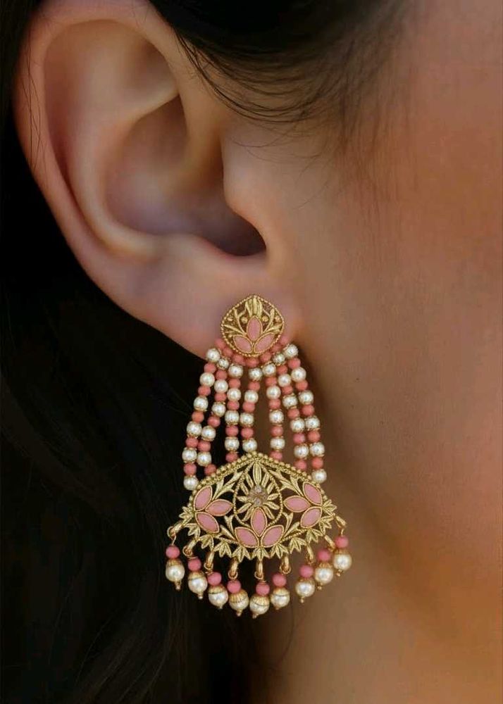 Elegant Pink &amp; Pearl Statement Earrings