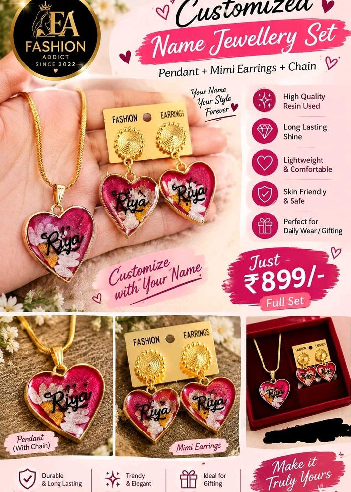 Customized Name Heart Pendant &amp; Earring Set