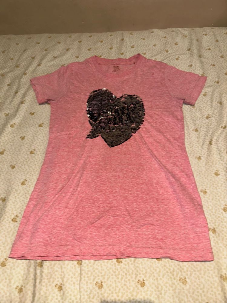 Pink Sequin Heart T-Shirt