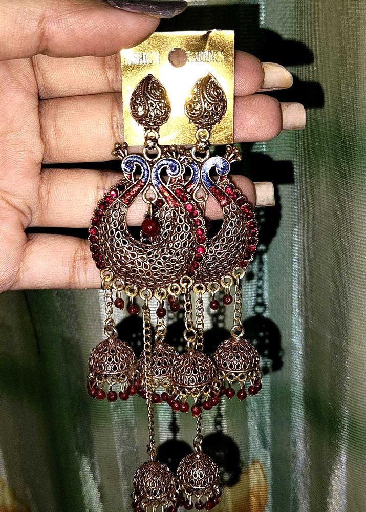Boho Peacock Jhumka Earrings