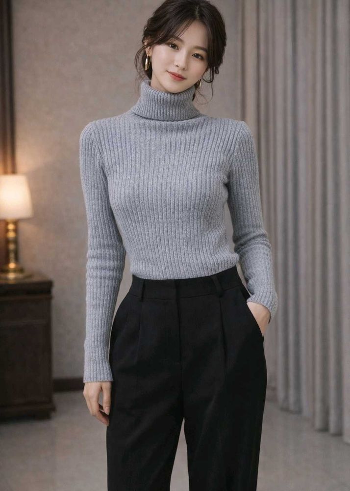 Elegant Grey Turtleneck Sweater