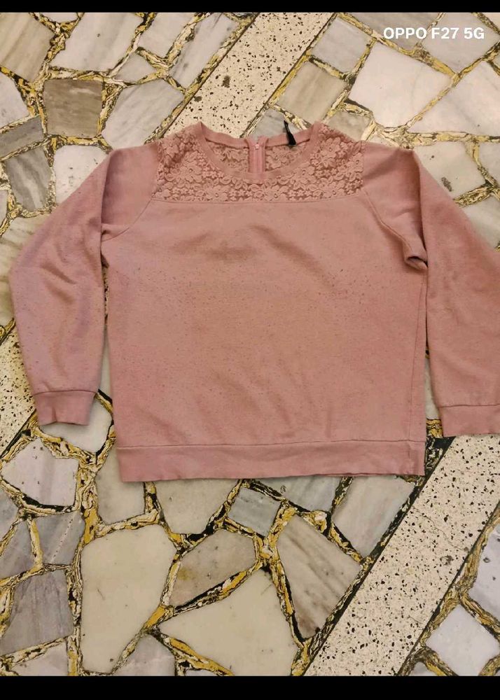 Pink Lace Trimmed Sweater