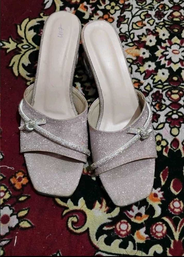 Sparkling Heeled Mules with Rhinestone Bow