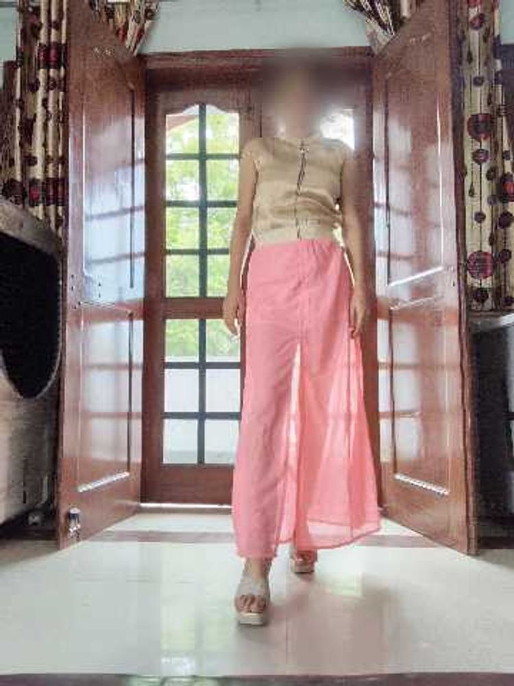 Elegant Pink Palazzo Pants with Golden Top
