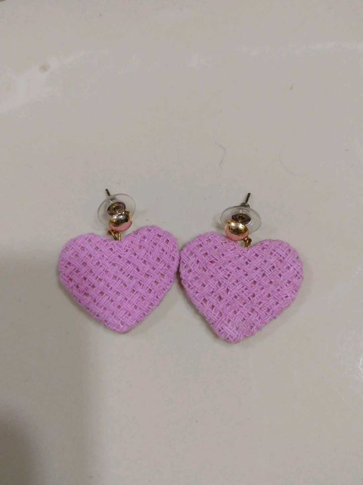 Cute Pink Woven Heart Drop Earrings