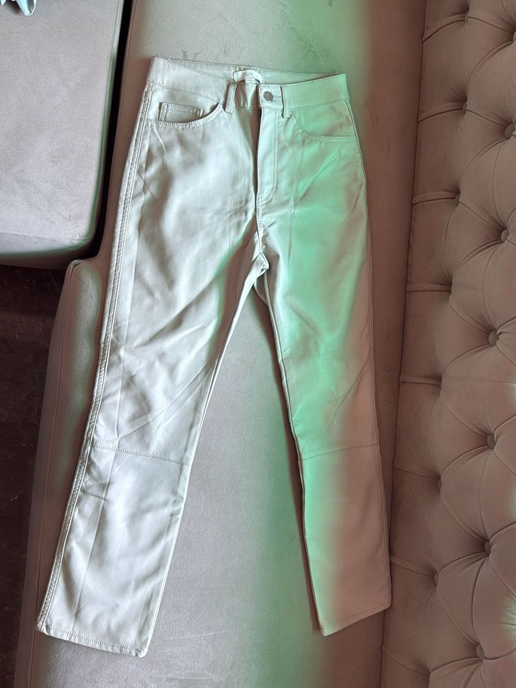 Stylish Beige Faux Leather Pants