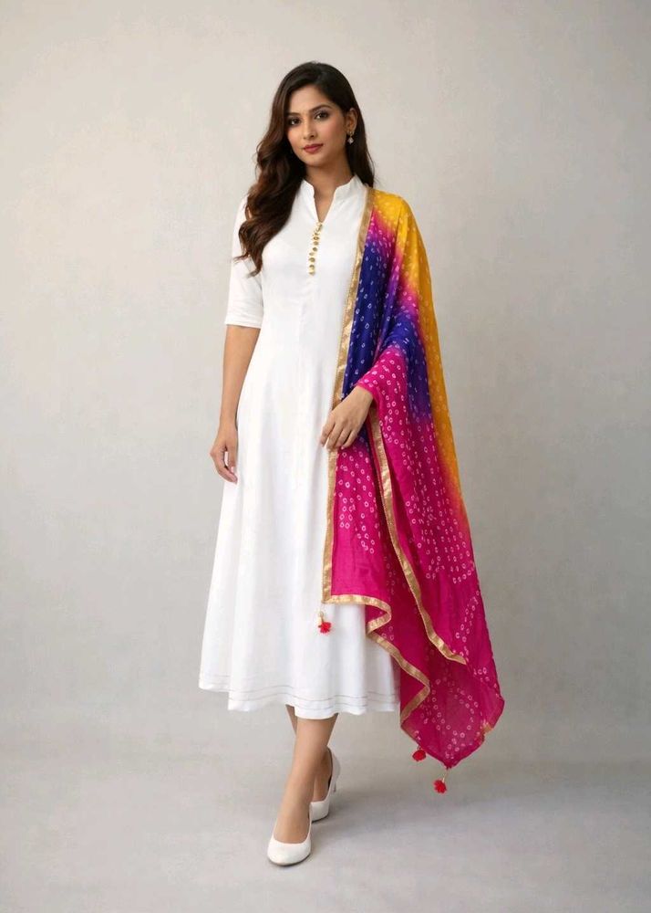 Beautiful White Coloured Frock Suit Set - 2 Piece