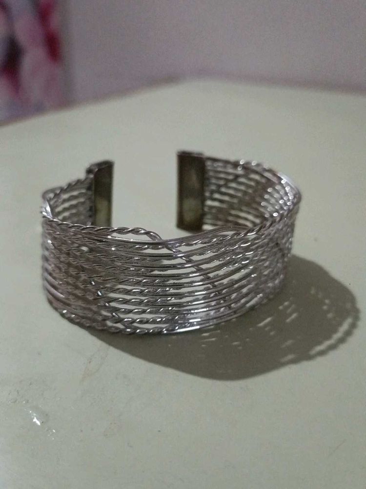 Elegant Silver Tone Woven Cuff Bracelet