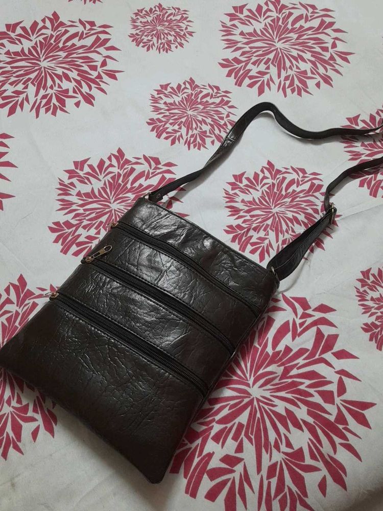 Dark Brown Faux Leather Crossbody Bag