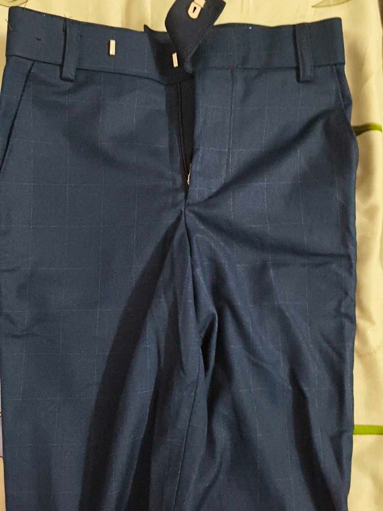 Kid's Navy Blue Checked Trousers