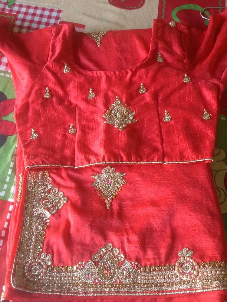 Elegant Red Embroidered Saree with Blouse