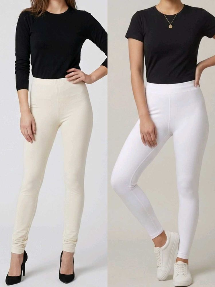 Comfortable Leggings - Cream &amp; White Combo