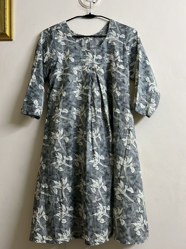 Grey Floral Print Kurta