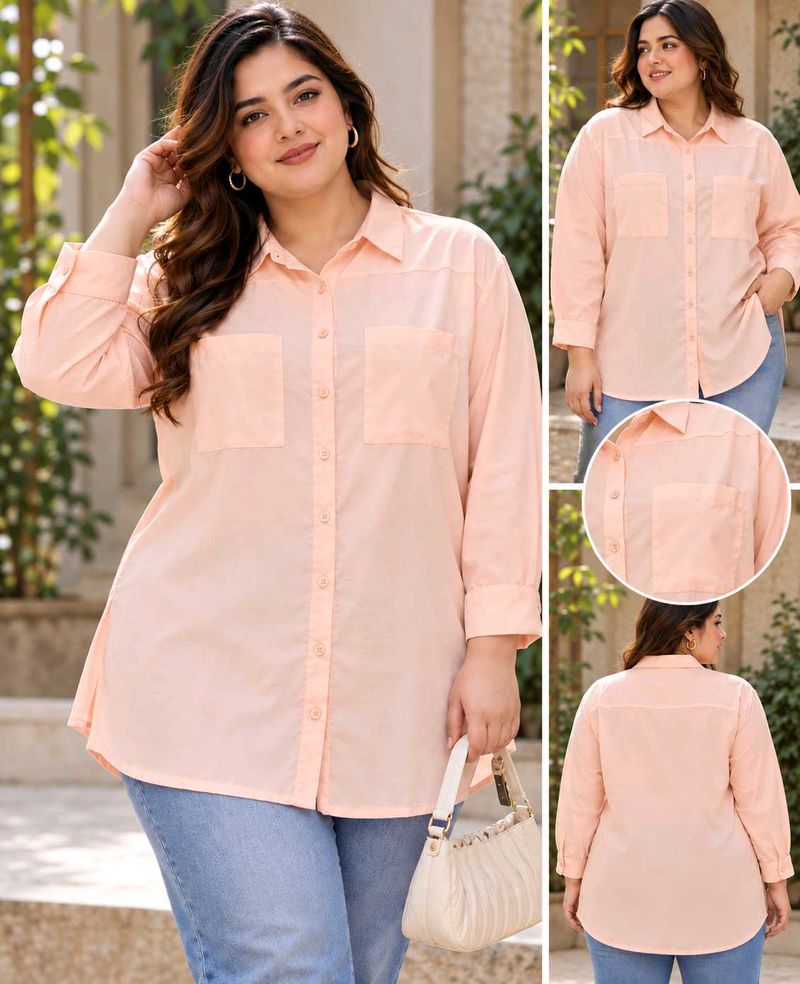 Peach Oversized Button-Up Shirt