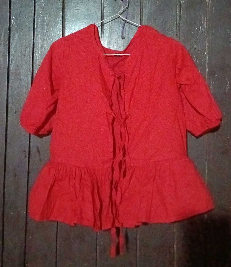 Red Peplum Puff Sleeve Top