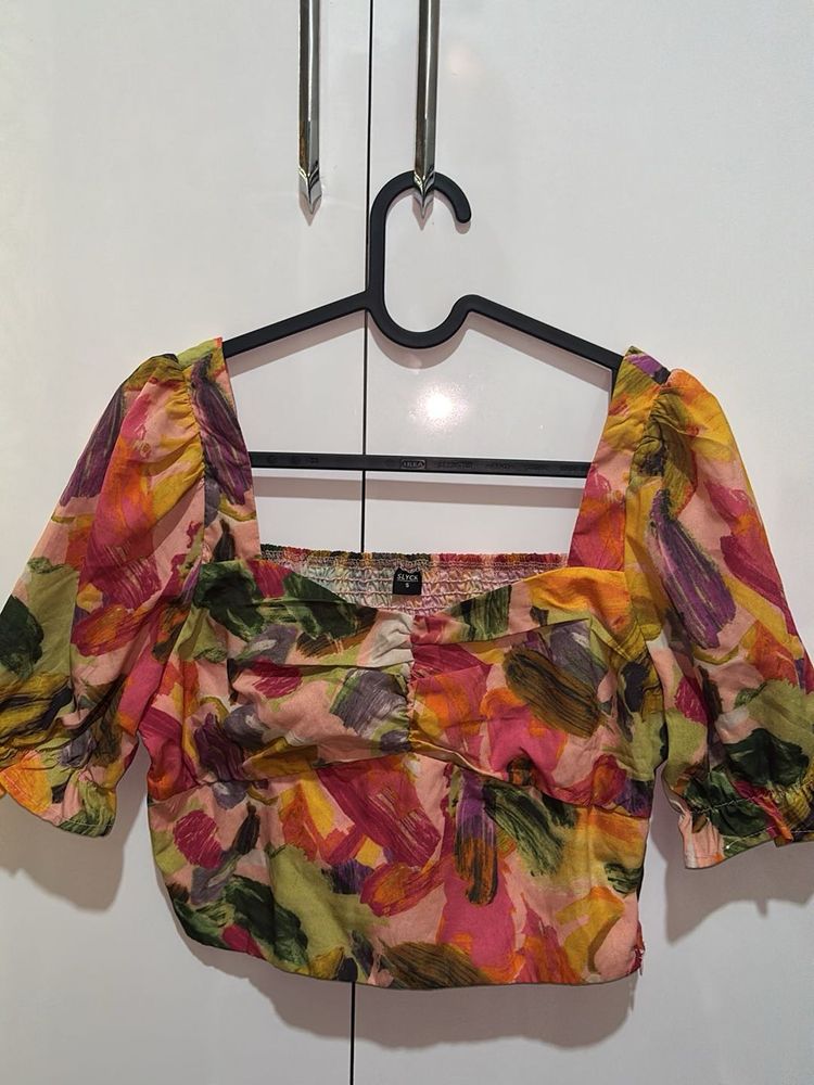 Vibrant Abstract Print Crop Top