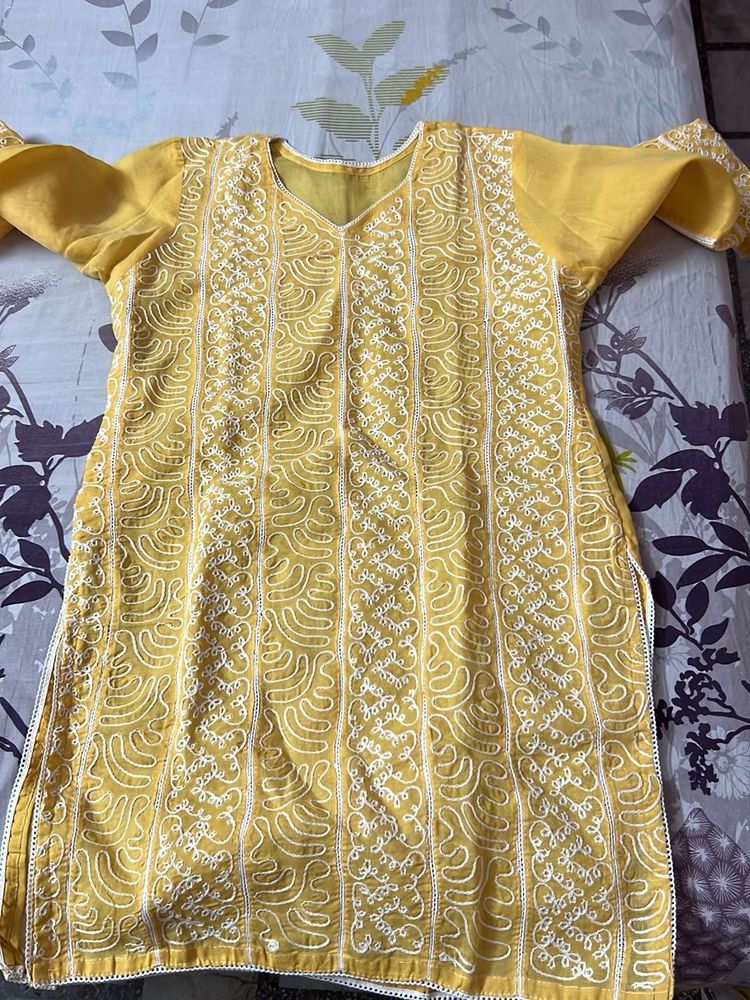 Yellow Embroidered Chikankari Kurta
