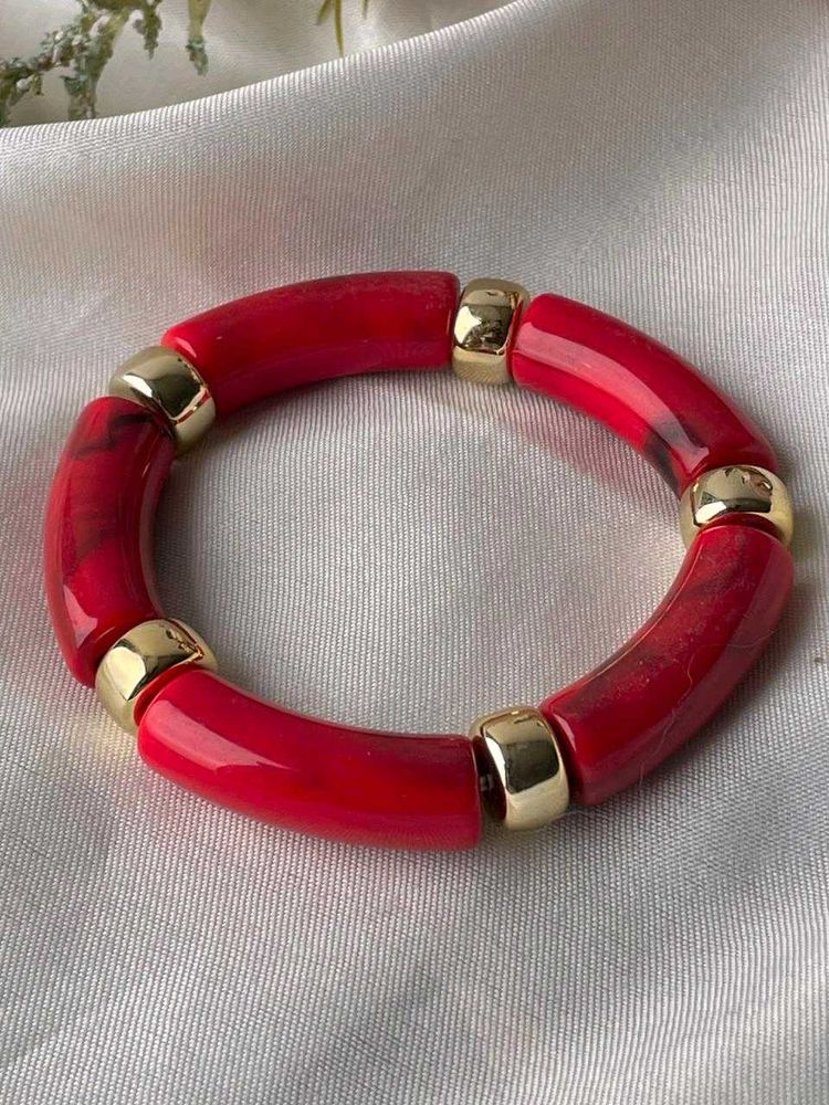 Chunky Red &amp; Gold Beaded Bracelet