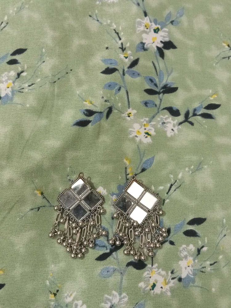 Boho Mirror &amp; Bead Dangle Earrings