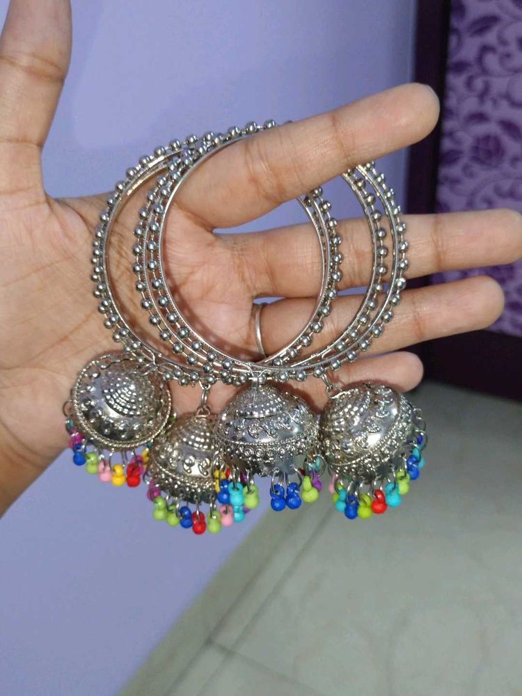Oxidized Silver Jhumka Bangles