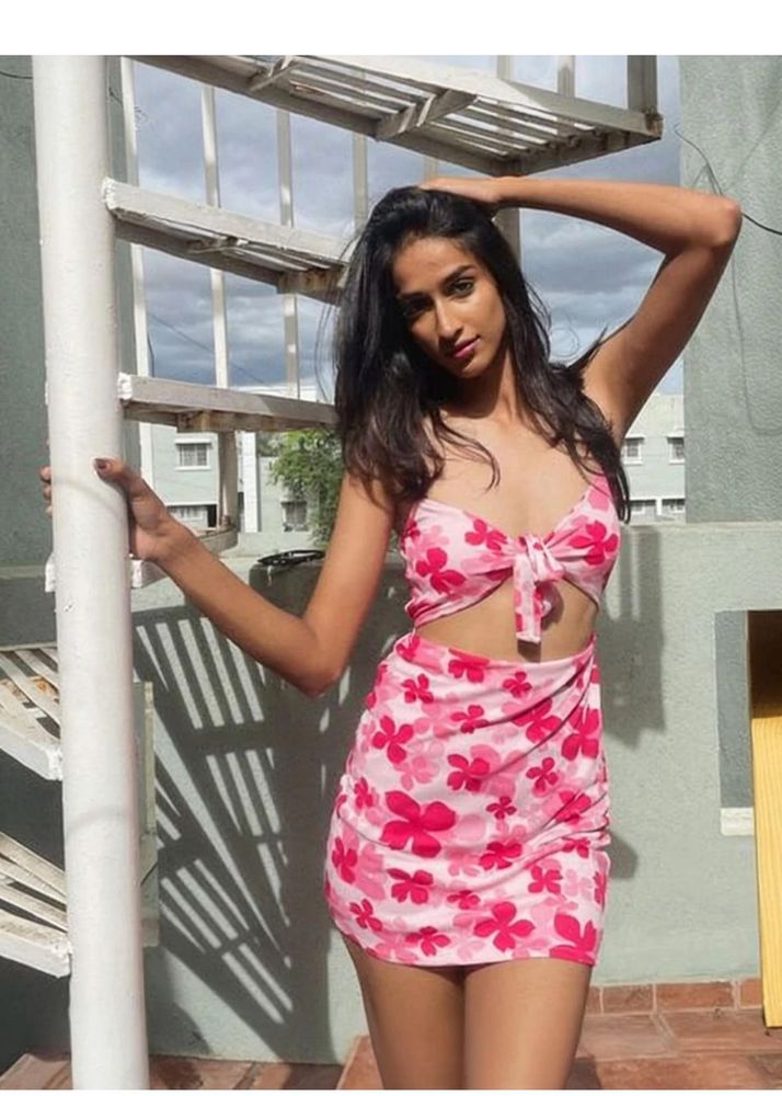Cute Pink Floral Mini Dress