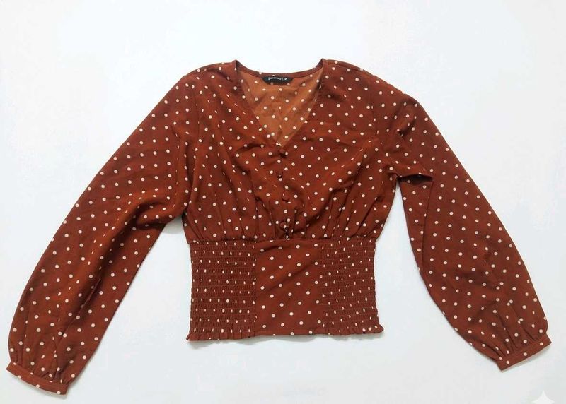 Cute Crop Polka Dot Long Sleeve Top