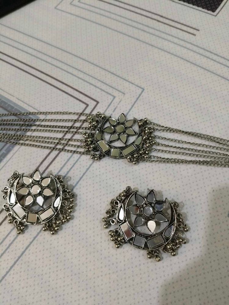 Mirror Work Necklace &amp; Earrings Set