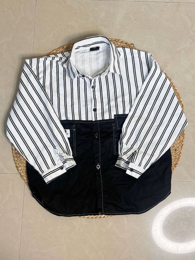 Striped &amp; Black Patchwork Shirt