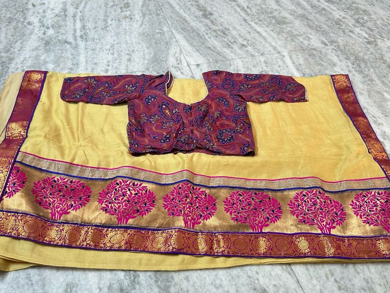 Yellow Saree with Brocade Blouse