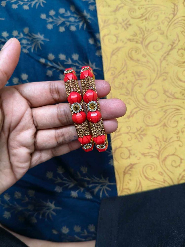 Carrot and Golden colour Indian Bangles