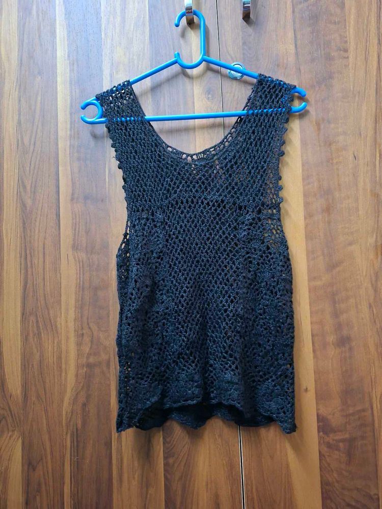 Black Crochet Sleeveless Top