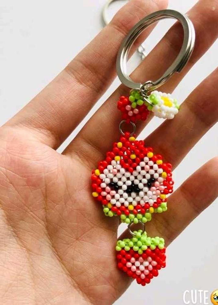 Handmade Beaded Strawberry Keychain