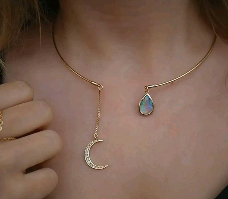 Salty Anti-tarnish Moon and teardrop gold necklace